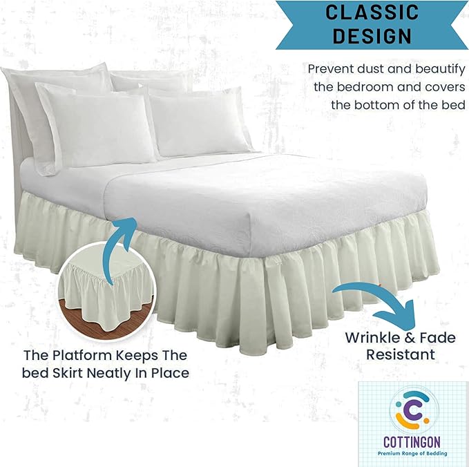 Ruffled Bed Skirt with Split Corners-Dust Ruffle - 24" Drop 100% Microfiber Soft,Sheen & Luxurious Look - Bed Skirts (Ivory -Full)