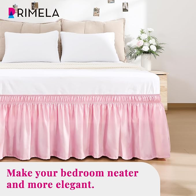 RIMELA Dusty Pink Bed Skirt Queen Size 18 Inch Drop, Wrap Around Elastic Bedskirt, Dust Ruffle for Adjustable Bed Base Machine Washable Easy to Install Bed Skirts