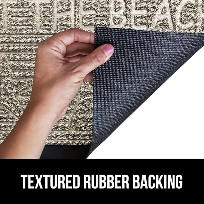 GORILLA GRIP 100% Waterproof All-Season WeatherMax Doormat, 47x35, US Designed Natural Rubber, Stain and Fade Resistant, Low Profile Indoor Outdoor Door Mats, Easy Clean Patio Mat, Sand Beach