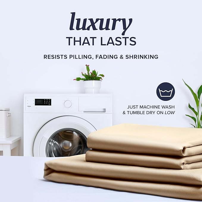 Beckham Hotel Collection Full Sheet Set 100% Cotton, 500TC Luxury Sateen Bedding, 16” Deep Pocket, Moisture-Wicking, 4-Piece, Sand