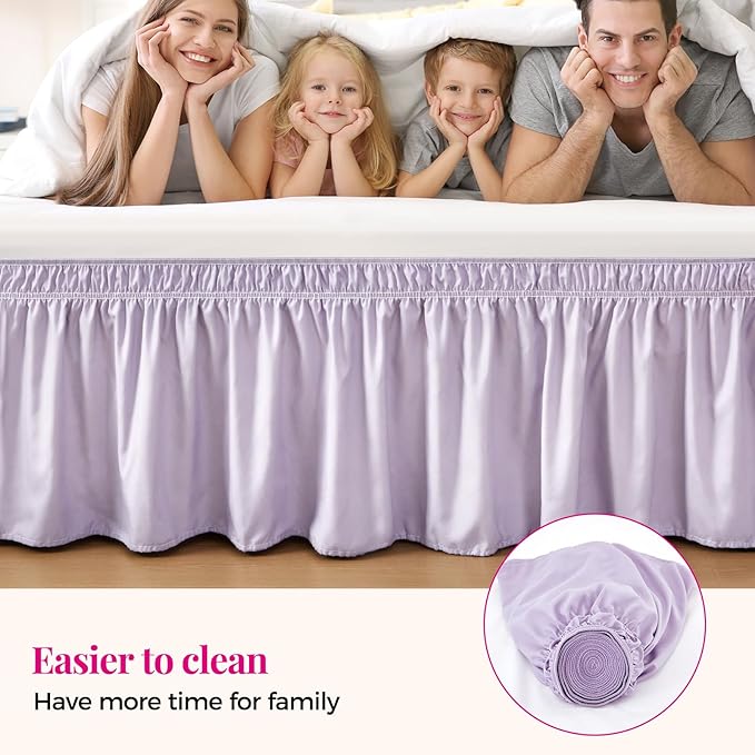 RIMELA Lavender Purple Bed Skirt Queen Size 18 Inch Drop, Wrap Around Elastic Bedskirt, Dust Ruffle for Adjustable Bed Base Machine Washable Easy to Install Bed Skirts