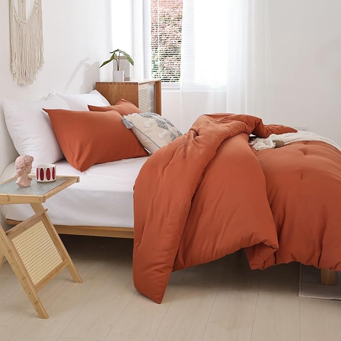 ROSGONIA California King Comforter Set Burnt Orange,3pcs(1 Boho Terracotta Cal King Comforter & 2 Pillowcases),All Season Rust Blanket Quilt Oversized