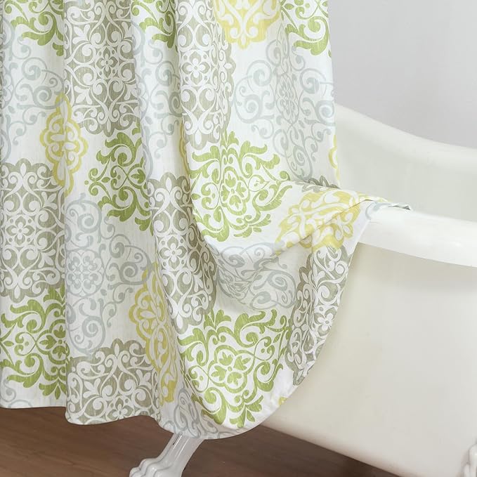 Extra Long Fabric Shower Curtain, Green Yellow Grey Boho Medallion Print Shower Curtains for Bathroom, 72" W x 84" H