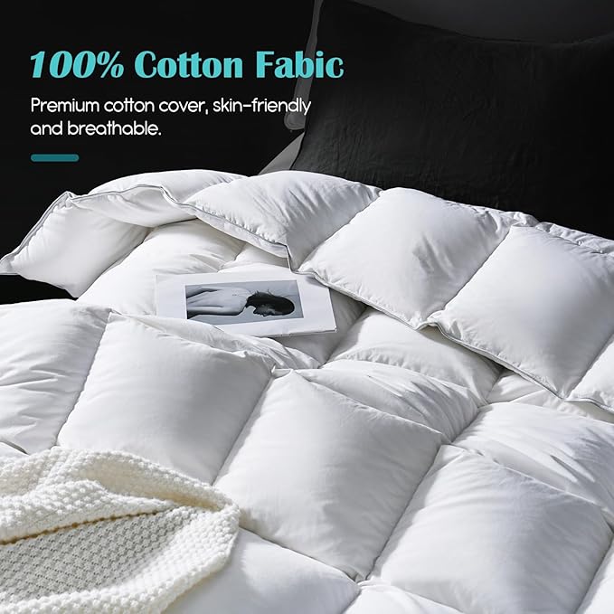 California King Goose Feather Down Fiber Comforter, 100% Cotton Cover Ultra Soft Fluffy California King Duvet Insert, All Season Luxurious Hotel Bedding Comforter, White 104"x96"