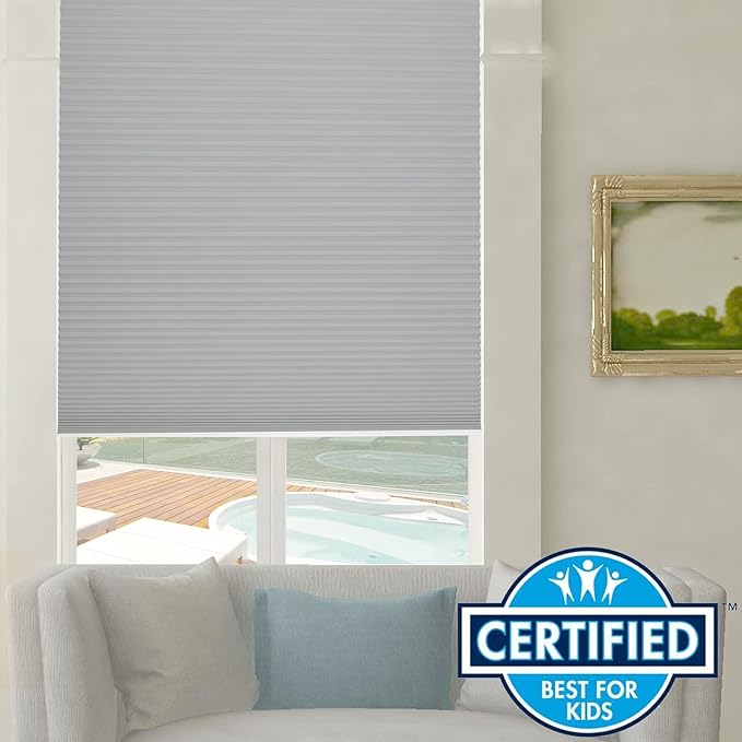 Persilux Blackout Cellular Shades Cordless Window Shades Bottom up Pleated Window Blinds Thermal Insulated Honeycomb Blinds for Windows, Home and Office, Dark Grey, 58" W x 80" H