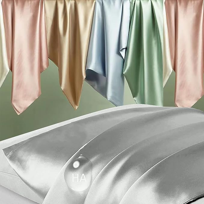 Silk Pillowcase 2 Pack, Natural Mulberry Silk Pillow Cases, Anti Acne Silk Pillowcase for Hair and Skin, King Size Silk Satin Pillowcase Set of 2 with Zipper, Gifts for Sleeping Women, Silver Grey