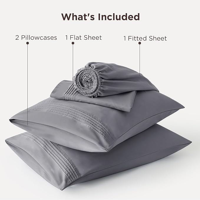 Bedsure Deep Pocket Queen Sheets Set - Fits Mattresses Up to 21 Inches Thick - 4 Piece GentleSoft Bed Sheets, Moisture Wicking, Soft & Cooling Bedsheet & Pillowcases, Easy & Secure Fit, Grey