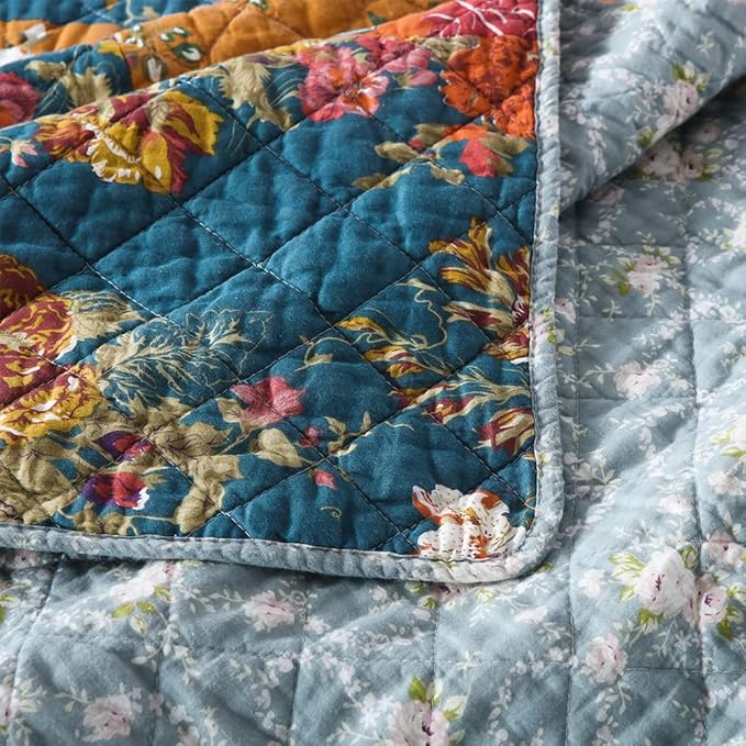 Cotton Bedspread Quilt Bedding Sets 3 Pieces Reversible Coverlet Sets Comforters Luxury Paisley Floral Patchwork Brown Bedspread, Queen Size