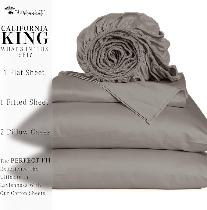URBANHUT 1000 Thread Count Egyptian Cotton Sheets California King Size, Long Staple Soft & Breathable, 4 Pc Bed Sheet Sets, Luxury Hotel Sateen Sheets Fits 16" Deep Pocket - Dark Grey