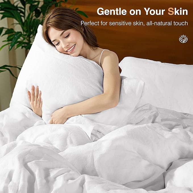 SONORO KATE 100% French Linen Duvet Cover King Size, Soft Breathable for Hot Sleepers, Moisture Wicking & Durable Cover Set - Zipper Closure & 4 Corner Ties Duvet Covers 3 Piece (White,King)