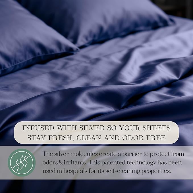 CASILVA Eucalyptus Sheets - Infused with Silver for Anti-Odor, Softer Than Silk Fibers, More Cooling Than Cotton - Perfect for Hot Sleepers & Sensitive Skin - 100% Tencel Lyocell - King Sheet Set