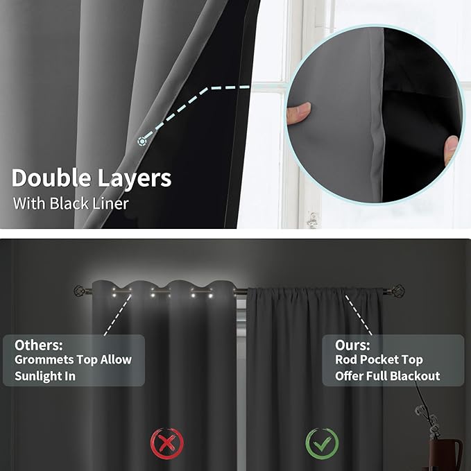 BGment 100% Blackout Curtains for Bedroom 72 Inch Length 2 Panels, Thermal Insulated Room Darkening Curtains Rod Pocket Soundproof Bedroom Living Room Window Curtains, Dove Grey, Each 52 Inch Wide