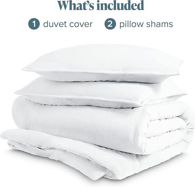 Bare Home Microfiber Duvet Cover Set - Ultra Soft Washed Microfiber - Queen Size - Linen-Like Look - Easy Care - Breathable Fabric - Our Softest Duvet Cover Set (Queen, White)