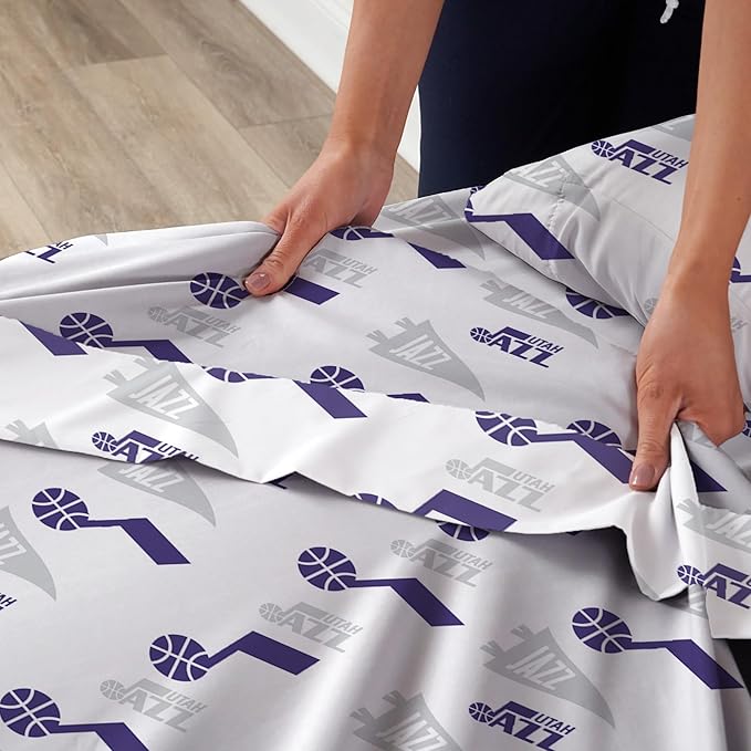 Northwest Officially Licensed Utah Jazz NBA Twin Size Sheet Set – Soft Team Logo Bedding for Dorms, Bedrooms, Fan Caves & Game Day Style