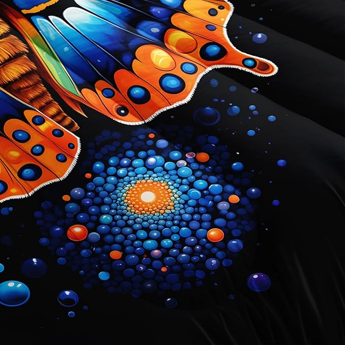 Gothic Butterfly Bedding Set Full Size,Colorful Granular Ball Printed Bedding Comforter Sets,Insect Themed Comforter Set for Kids Girls Boys,Aesthetic Bedding Sets with 2 Pillowcases.