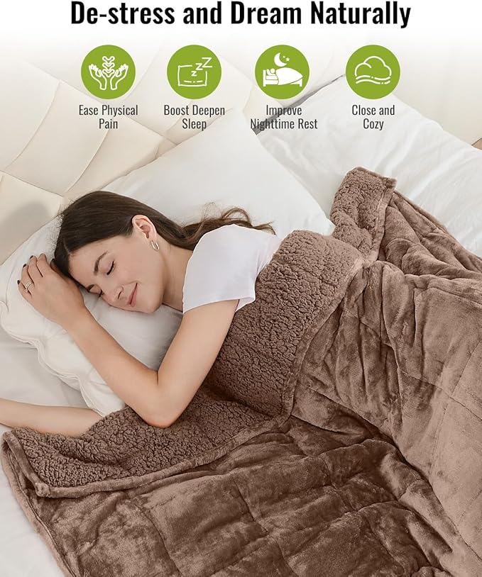 Uttermara Weighted Blanket Twin 15 Pounds, Adult Weighted Blankets with Soft Plush Flannel Fleece & Cozy Warm Sherpa for Couch Bed, Heavy Blanket Great for Sleeping and Relax, 48" x 72" 15lbs in Tan