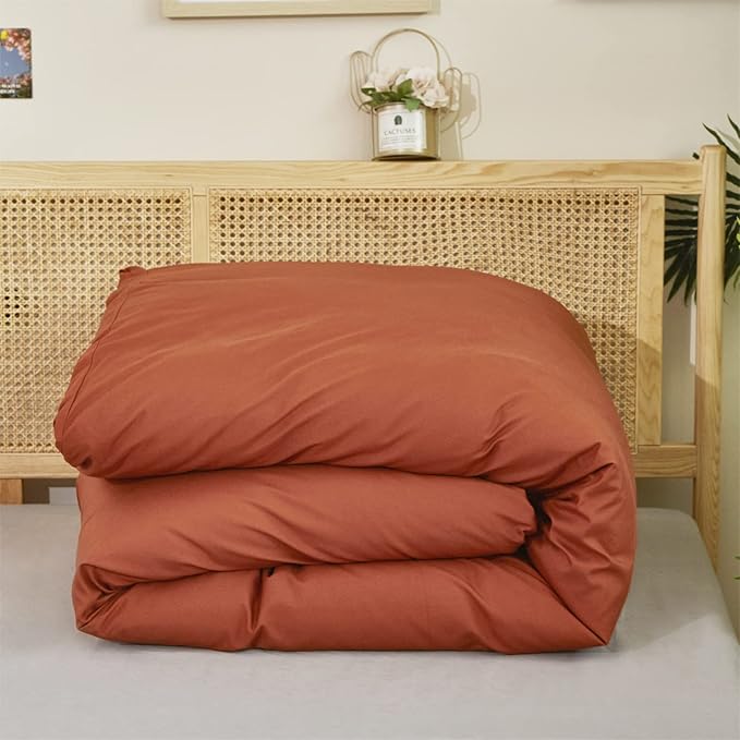 Cottonight Burnt Orange Comforter Set Queen - Rust Caramel Bedding Full, Solid Cotton Reddish Terracotta Blanket Quilt, Soft Breathable Modern for Women Men Adults Kids