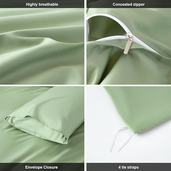 Duvet Cover Queen Size 100% Egyptian Cotton Duvet Cover Set,1600 Thread Count Feel Super Soft Comfortable Chic Lightweight 3 PCs Home Bedding Set (sage Green, 90''x90''