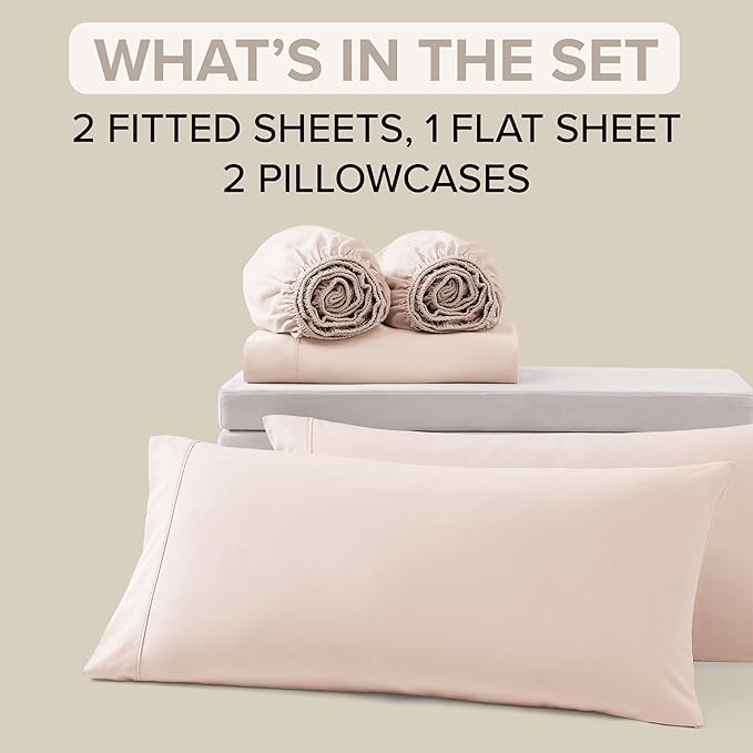 UGG Split King Sheet Set 5-Piece Luxury Cooling Sheets Deep Pockets Premium Bedding with 2 Shams Hypoallergenic Machine Washable Soft Lightweight Set for Adjustable Bed, Split King, Shell Pink (Hedi)