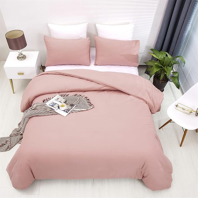 Cottonight Pink Comforter Set Full Blush Pink Bedding Set for Girls Women Mauve Quilts Blanket Solid Color Dusty Rose Comforter Set with 2 Pillowcases