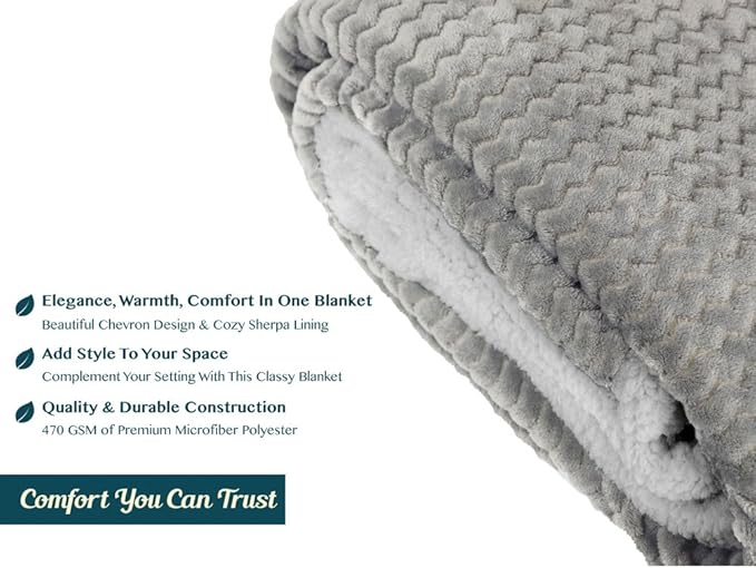 Premium Chevron Fleece Sherpa Throw Blanket for Couch, Sofa by Pavilia | Soft, Cozy, Fluffy, Warm, | Fuzzy Lightweight Microfiber, Luxury Reversible Gray Plush Throw for TV | 50 x 60 Inches