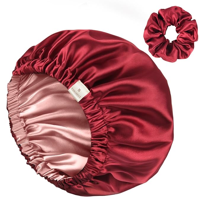 YANIBEST Adjustable Silk Bonnet Double Layer Satin Bonnet Hair Bonnet for Sleeping Bonnets for Women Hats Curly Natural Hair, Burgundy
