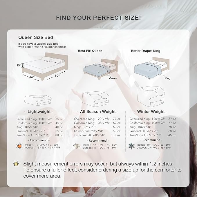Royoliving Premium Feathers Down Duvet Insert Comforter Queen Size All Season Medium Warmth White 100% Cotton Cover with Corner Tabs (90x90, 50 oz)