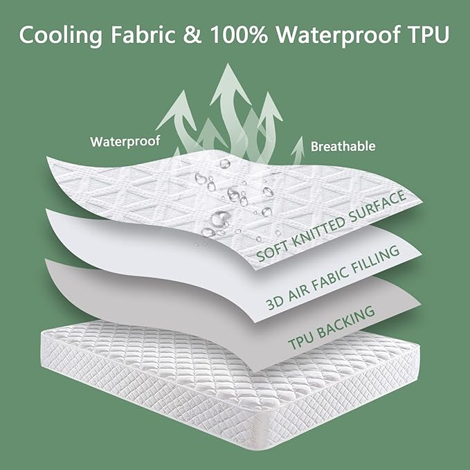 Premium Waterproof Mattress Protector California King Size, Breathable Bed Cover 3D Air Fabric Cooling Mattress Pad Cover Smooth Soft Noiseless Washable, 8''-21'' Deep Pocket (White)
