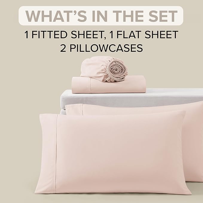 UGG Queen Sheet Set 4-Piece Luxury Cooling Sheets Deep Pockets Premium Bedding with 2 Pillow Shams Hypoallergenic Machine Washable Soft Lightweight Bed Set for Bedroom, Queen, Shell Pink (Hedi)
