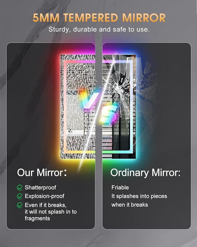 oneup 24x36'' RGB LED Bathroom Mirror with Lights,RGB Color Changing Bathroom Mirror,Lighted Vanity Mirrors for Wall,Dimmable,Anti-Fog,IP54 Waterproof (Horizontal/Vertical)