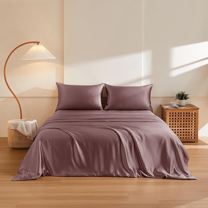 THXSILK 100% Pure Mulberry Silk Duvet Cover Set 3 Piece, 6A+ Grade Luxury Soft Bedding Silk Sheets for Hair and Skin, 1 Pcs Duvet/Quilt/Comforter Cover with 2 Zippered Pillowcases (Purple, Queen)