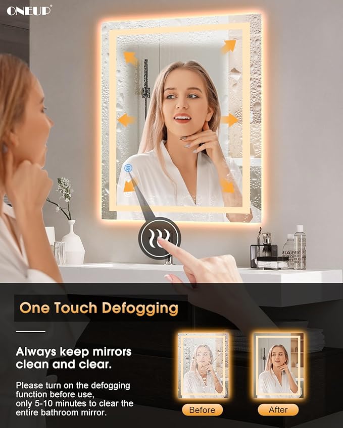 oneup 28x36'' RGB Bathroom Mirror with Lights,RGB Color Changing LED Bathroom Mirror for Wall,Lighted Vanity Mirrors,Dimmable,Anti-Fog,IP54 Waterproof