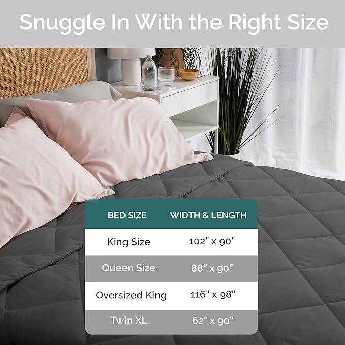 100% Viscose Derived from Bamboo Comforter, Cooling Comforter, Duvet Insert, Breathable, Extra Fluffy, Lightweight Comforters, Charcoal - Queen Size