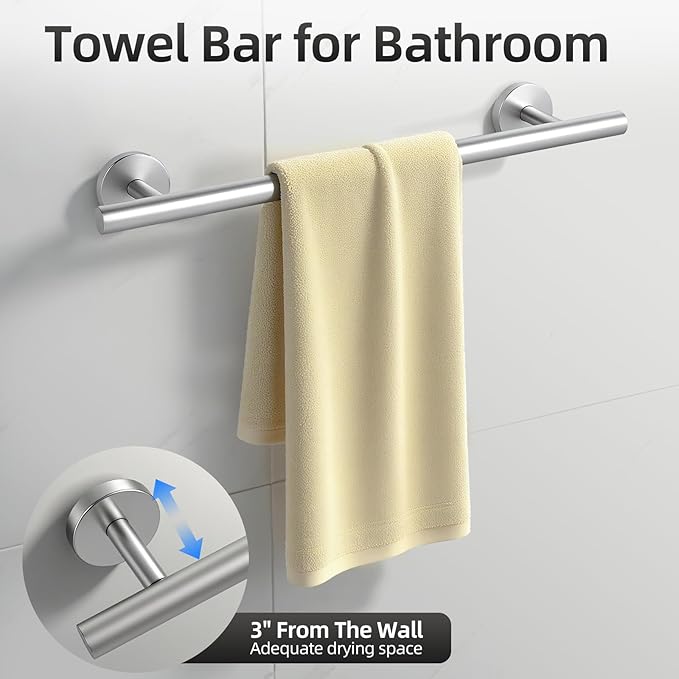 Brushed Nickel Towel Bar Set 5 Pieces, SUS304 Stainless Steel Bathroom Hardware Set, Bathroom Towel Holder Set Wall Mounted-16 Inch Towel Bar, Toilet Paper Holder, Towel Hooks, Towel Ring