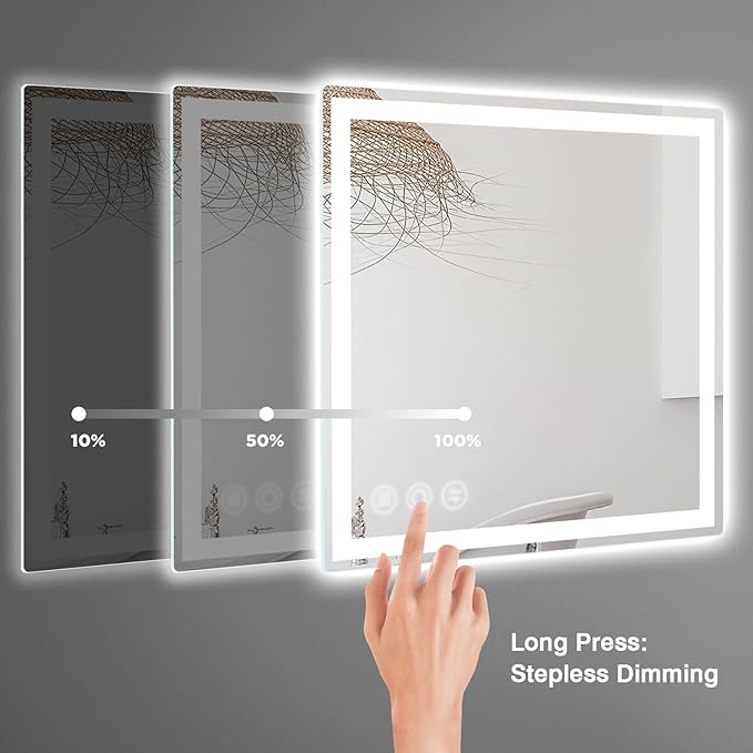 LED Bathroom Mirror 24"x 24" with Frontlit and Backlit, Anti-Fog Bathroom Vanity Mirror,Stepless 3 Colors Temperature & Dimmable Wall Mounted Mirror,Memory Tempered Glass Mirror for Bathroom