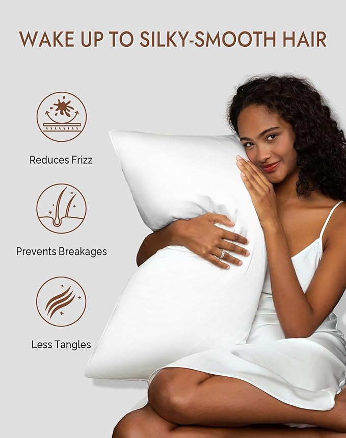 SilkSilky 100% Mulberry Silk Pillowcase - Pure 22 Momme High-Grade 6A Fibers for Hair & Skin, Envelope Closure, Natural, Organic, Breathable & Cooling Pillow Case (Standard, White)