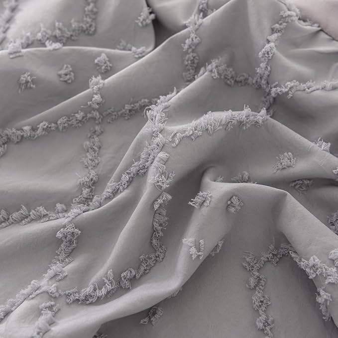 Bed Skirt Queen Size Ruffled Bed Skirt with Split Corners, 18 Inch Drop Dust Ruffle Bed Skirts with Platform, Boho Tufted Shabby Chic Full Size Bed Skirts, Light Grey