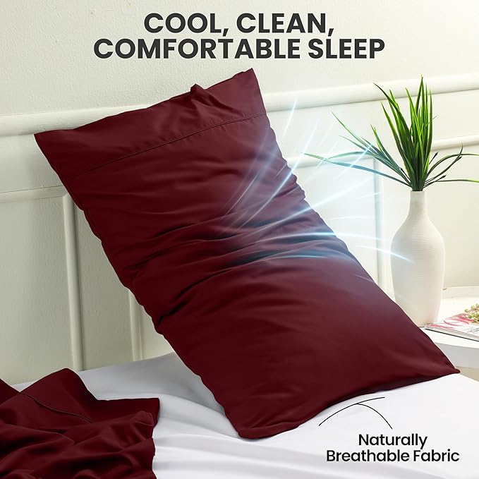 Pillow Covers by Utopia Bedding - Standard Size 2-Pack – Soft Brushed Microfiber – Perfect for Hospitals, Hotels, Guest Rooms – Oeko-TEX Certified, 20x26 Inches (Burgundy)