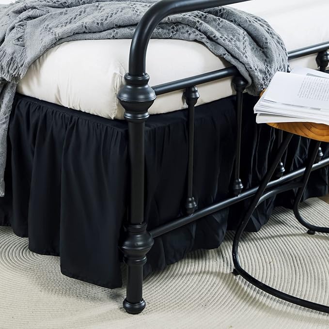 Bed Skirt Full Size Ruffled Bed Skirt with Split Corners, 14 Inch Drop Dust Ruffle Bed Skirts with Platform, Black