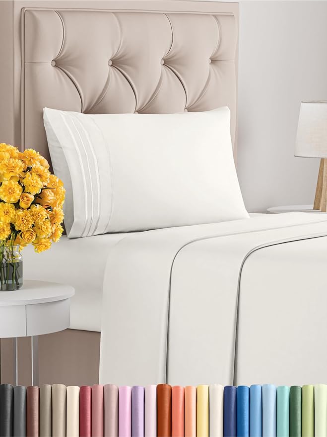 Twin XL Size 3 Piece Sheet Set - Extra Soft, Breathable And Cooling Sheets - Hotel Luxury Bed Sheets for Women & Men - Deep Pockets, Easy-Fit & Wrinkle-Free Sheets - Antique White Oeko-Tex Bed Sheets