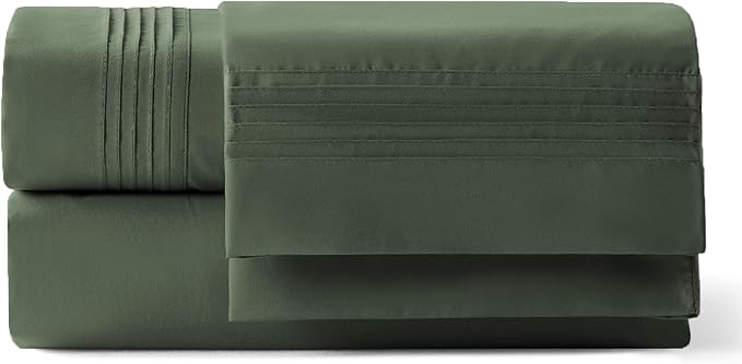 Bedsure Deep Pocket Full Size Bed Sheets Set - Fits Mattresses Up to 21 Inches Thick - 4 Piece GentleSoft Bed Sheets, Moisture Wicking, Cooling Bedsheet & Pillowcases, Easy & Secure Fit, Olive Green