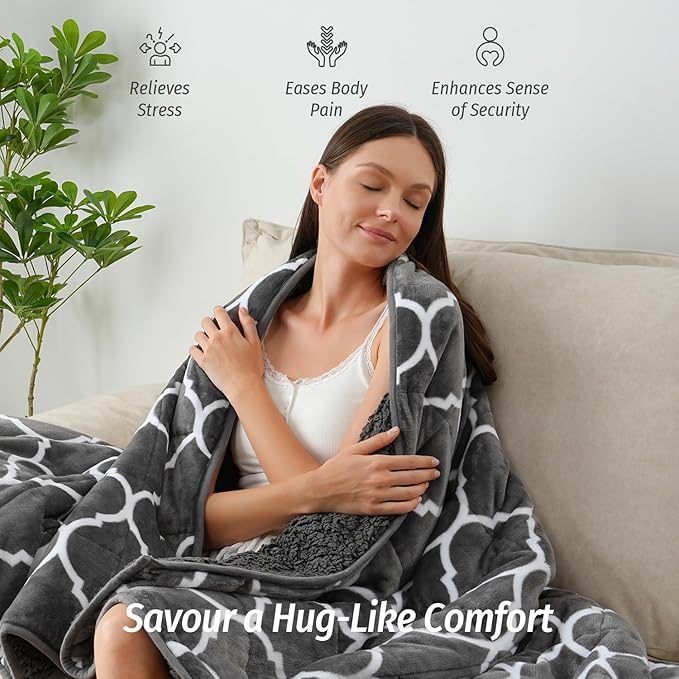 Wemore Sherpa Fleece Weighted Blanket for Adult, 15 lbs Dual Sided Cozy Fluffy Heavy Blanket, Ultra Fuzzy Throw Blanket with Soft Plush Flannel Top, 48 x 72 inches, Morocco Grey on Both Sides