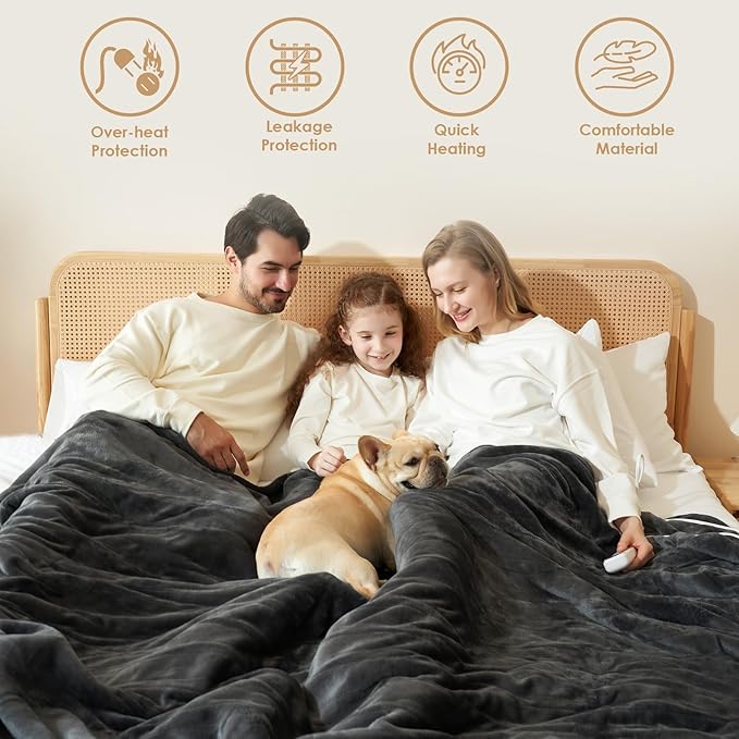 EHEYCIGA Heated Blanket - Electric Throw with 9 Heating Levels & 10 Hr Auto Off, Soft Cozy Sherpa Blanket, 50 x 60 Inches