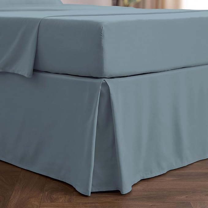 Mellanni Bed Skirt Cal King Size- Bed Skirting - 15-Inch Tailored Drop Pleated Dust Ruffle - Hotel Luxury Bedding - Wrinkle, Fade, Stain Resistant - 1 Bedskirt (Cal King, Spa Blue)