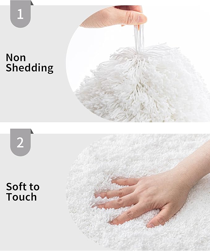White Bathroom Rugs 24x48 Non Slip Fluffy Bath Mat for Bathroom Floor Washable Plush Luxury Bath Rug for Tub Soft Shaggy Absorbent Shower Sink Mat