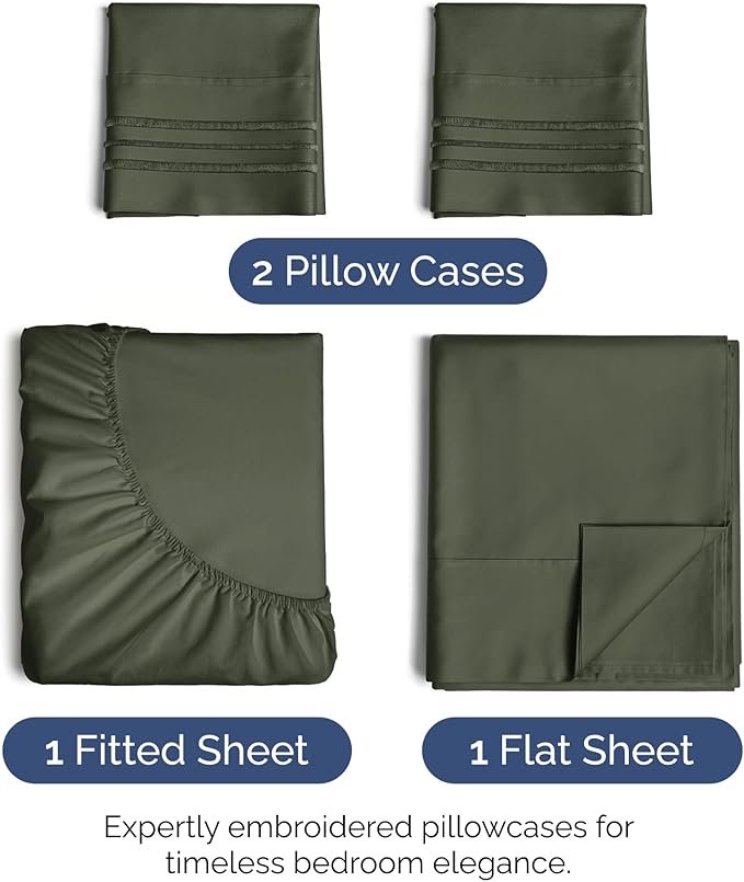 King Size 4-Piece Sheet Set - Extra Soft, Breathable & Cooling - Hotel Luxury Durable Bed Sheets - Deep Pockets, Easy-Fit & Wrinkle-Free - Dark Olive Grey Oeko-Tex