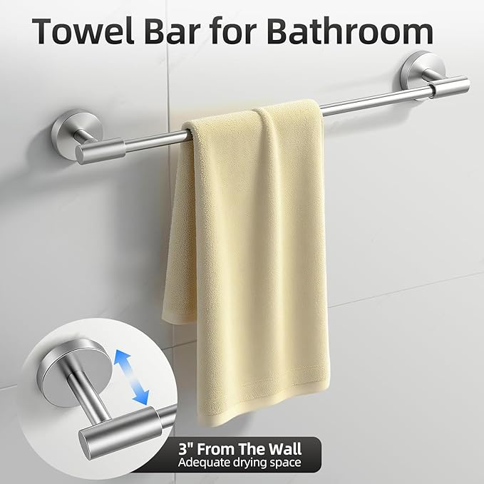 Brushed Nickel Bathroom Hardware Accessories Set, Bathroom Towel Holder Set 10 Pieces, SUS304 Stainless Steel Towel Bar Set Wall Mounted-19 InchTowel Bars, Paper Towel Holder, Towel Hook, Towel Ring