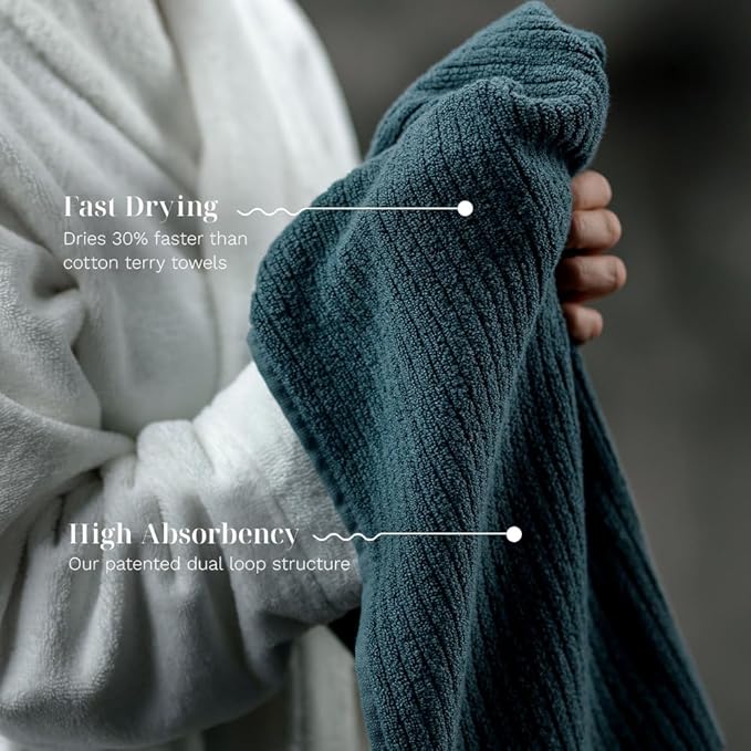 LUXOME Luxury Performance 4-Piece Hand Towel Set | Patented Quick-Dry Tech | Ultra Soft | 16" W x 30" L | Ocean