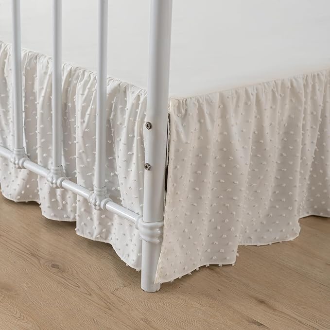 Tufted Dot Bed Skirt Full Size Ruffled Bed Skirt with Split Corners, 16 Inch Drop Dust Ruffle Bed Skirts with Platform, Ivory