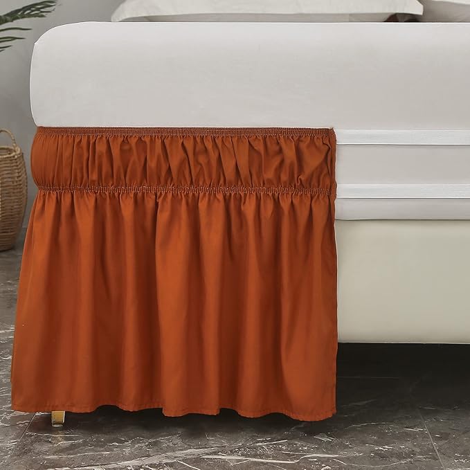 MEILA Wrap Around Bed Skirt Three Fabric Sides Elastic Dust Ruffled 16 Inch Tailored Drop,Easy to Install Fade Resistant-Caramel, Twin/Full